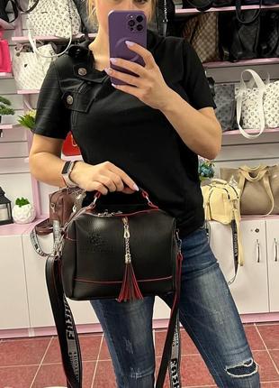 Черная с красным краем- стильная качественная сумка lady bags на два отделения с двумя съемными ремнями (0268)2 фото