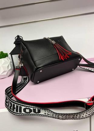 Черная с красным краем- стильная качественная сумка lady bags на два отделения с двумя съемными ремнями (0268)4 фото
