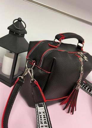Черная с красным краем- стильная качественная сумка lady bags на два отделения с двумя съемными ремнями (0268)5 фото