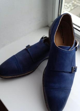 Туфлі чоловічі тьмяно синього кольору, 44 розмір, fatte  a  mano, італія. матеріал: натуральна шкіра