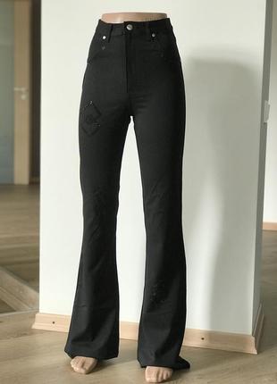 Жіночі чорні штани кльош від коліна висока талія6 фото