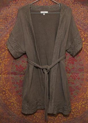 Вязаная накидка кардиган с рукавом кимоно с косами1 фото