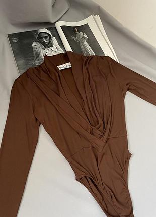 Винтажное шоколадное боди в рубчик