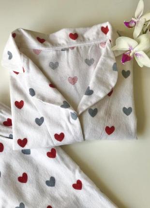 Домашняя женская пижама cosy красные сердечки на белом (рубашка+брюки)2 фото