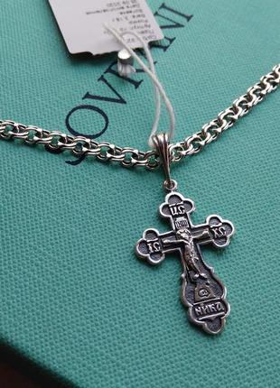 Срібний хрестик хрест з чорнінням спаси і збережи3 фото