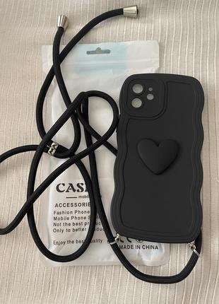 Iphone 12 черный чехол для телефона сумка на шнурке1 фото