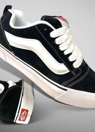 Крутезні кеди кросівки на високій підошві vans knu scool black white модные кеды кросовки ванс чёрные с белым на толстой подошве