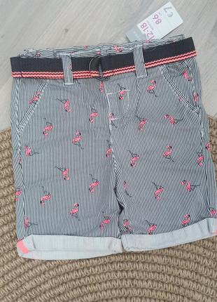 Шорты в мелкую полоску с неоновым принтом фламинго primark