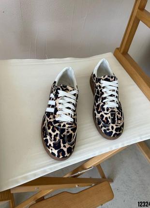 Кеди кросівки натуральна шкіра шкіряні леопард лео на шнурках4 фото