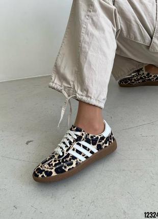 Кеди кросівки натуральна шкіра шкіряні леопард лео на шнурках8 фото