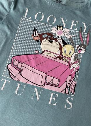 Трендовая мятная бирюзовая футболка с мультяшным принтом looney tunes от primark3 фото