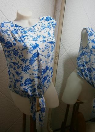 Блуза с завязками павлин цветы гжель