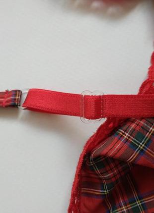 Красный корсет в клетку червоний с чулками хлопковый винтаж revello вінтаж вінтажний жіночий клітка6 фото