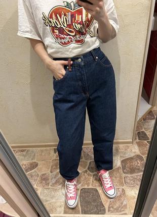 Винтажные джинсы синие хлопок деним женские 90х годов высокие4 фото
