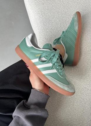 Кросівки жіночі в стилі adidas samba mint адідас самба м'ятні кеди зелені2 фото