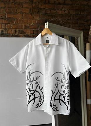 Casablanca men's vintage white short sleeve 1927 shirt graphic tattoo design винтажная рубашка на короткий рукав1 фото