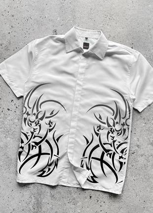 Casablanca men’s vintage white short sleeve button shirt graphic tattoo design вінтажна сорочка на короткий рукав4 фото