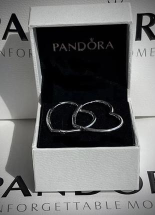 Серебряные серьги pandora «Асимметричные сердечки» / серьги pandora сердца