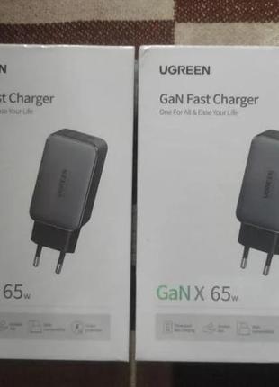 Зарядное устройство ugreen 3xusb 65 w gan (2xusb-c+usb-a) cd2443 фото