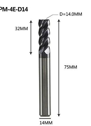Фреза pm-4e d14.0 zcc-ct кінцева твердосплавна з покриттям aitln.