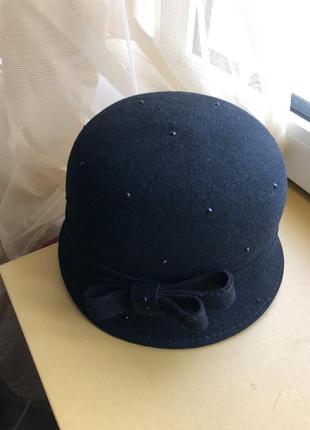 Фетровая новая шапка шляпка шляпа котелок с бантом6 фото