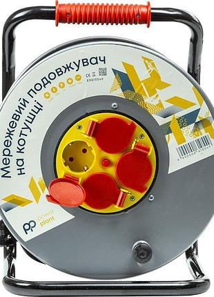 Подовжувач на котушці 50 м, 3x2.5мм2, 16a, 4 розетки, 100% мід...