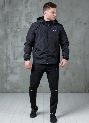 Мужская весенняя ветровка в стиле nike найк куртка спортивная легкая черная с капюшоном весна-осень ( s-xxl )