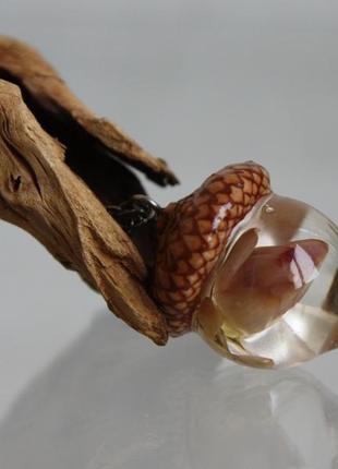 Кулон-жолудь з безсмертником в епоксидній смолі