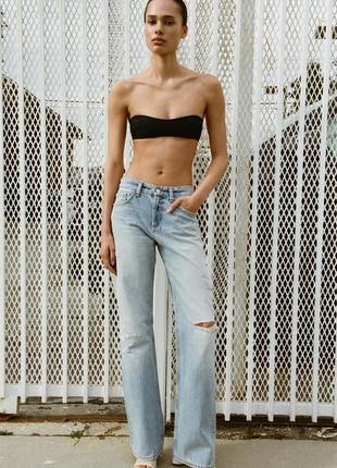 Плотные джинсы с широкими штанинами рваные zara new