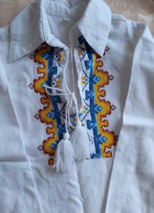 Детская хлопчатобумажная вышиванка на мальчика/сорочка вишита, ручная вышивка, р. 30, 6-7 лет6 фото