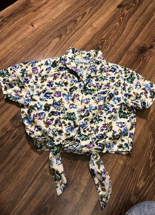 Винтажная рубашка-топ в цветочек2 фото