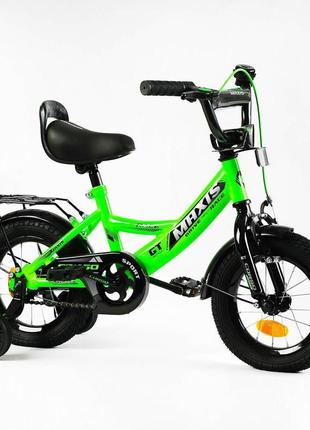Дитячий велосипед corso maxis 12" крила, бічні колеса, дзвінок...