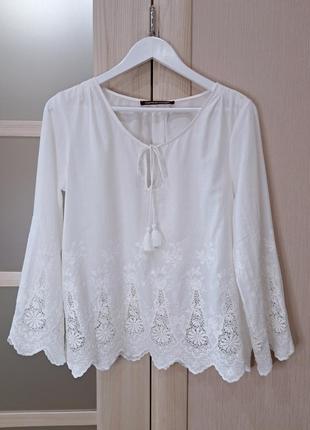 Вышиванка, блуза с прошвой ришелье comptoir des cottoniers, размер м7 фото