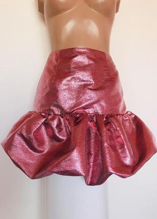 Шикарная брендовая яркая эффектная блестящая юбка с объёмным воланом 💥
