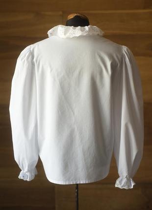 Белая винтажная блузка с прошвой женская, размер m, l5 фото