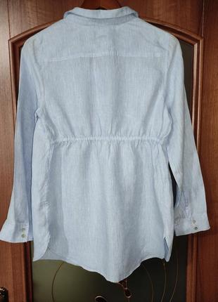 Голубая льняная рубашка просторного кроя h&amp;m (100% лен)4 фото