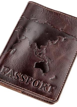 Шкіряна обкладинка на паспорт із картою shvigel 13946 коричнева