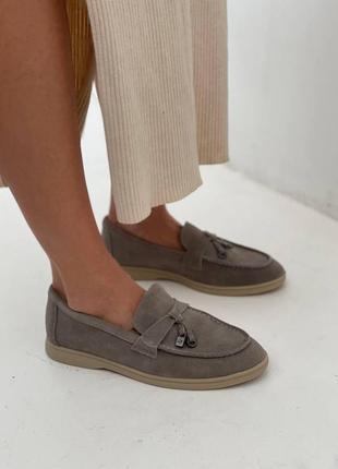 Женские туфли лоферы бежевые замшевые6 фото