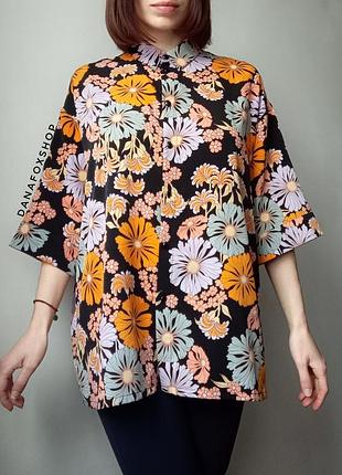 Блуза рубашка в свободном стиле кимоно цветы monki s/m