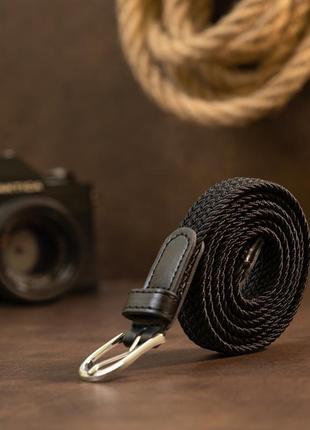 Текстильний тонкий жіночий ремінь класика vintage 20544 чорний6 фото