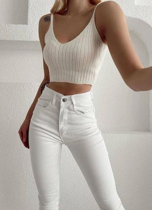 Женские белые джинсы скинины, скинни, классические зауженные брюки, на высокой посадке, скинни, приталенные, прямые, узкие2 фото