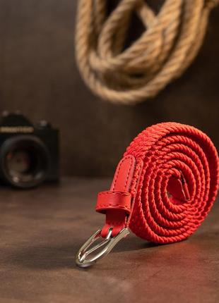 Текстильний тонкий жіночий ремінь класика vintage 20543 червоний6 фото