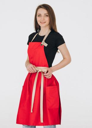 Фартух сукня vanilla червоний + беж vsetex | фартухи3 фото