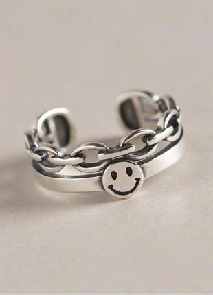Колечко смайлик серебро 925 проба, кольцо смайл