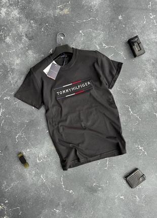 Чоловіча футболка tommy hillfiger на весну у чорному кольорі premium якості, стильна та зручна футболка на кожен день