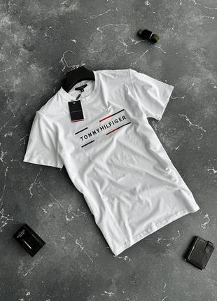 Чоловіча футболка tommy hillfiger на весну у білому кольорі premium якості, стильна та зручна футболка на кожен день