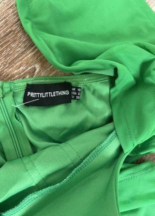 Зелене плаття корсетне з вирізом prettylittlething зі складками та відкритим декольте комір-переплет-хомутом 💚 м (с-м)8 фото