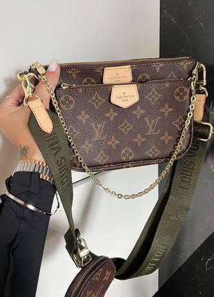 Сумка в стилі lv multi pochette green premium8 фото