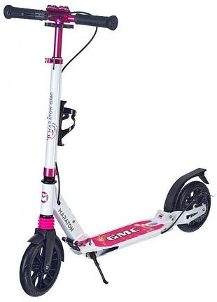 Самокат maraton gmc з дисковим гальмом і амортизаторами рожеви...