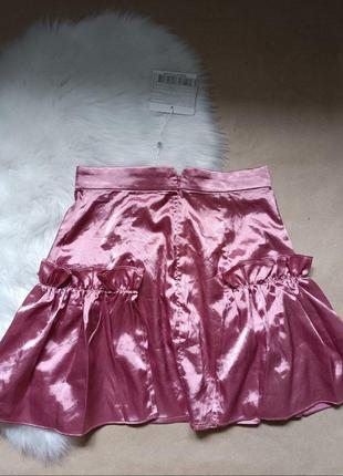 Мини юбка короткая юбка атласная шелковая розовая сток2 фото